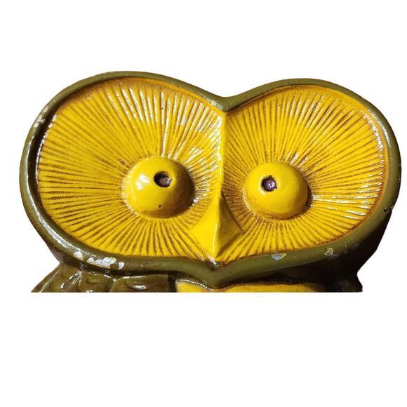 Pair Retro Sexton USA Owl Wall Plaque #970 Set Cast Metal 70s Avocado Green VTG - Picture 3 of 15